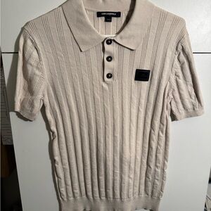 Karl Lagerfeld Textured Cream Polo Shirt
